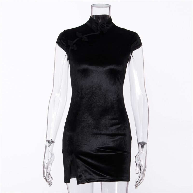 [TT Series] ★Mini length Chinese dress★ Sexy velvet dress SML black slimming slim