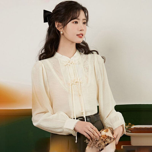 [Muni Series] ★Chinese style shirt★ Tops, long sleeve shirt, Chinese clothes, improved Han clothes, Chinese elements, Han clothes shirt, apricot