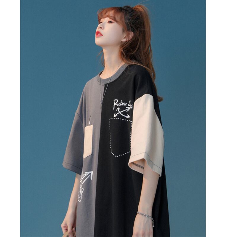 【藤伊曼シリーズ】★Tシャツ★ 2color トップス 半袖Tシャツ 男女兼用 メンズ 配色 可愛い 夏服 M L XL 2XL