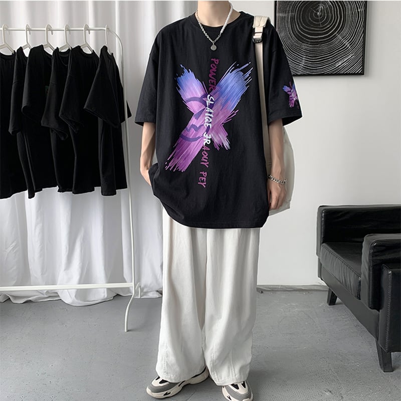 [SGLL Series]★T-shirt★ 3 colors men's unisex butterfly summer black white purple large size