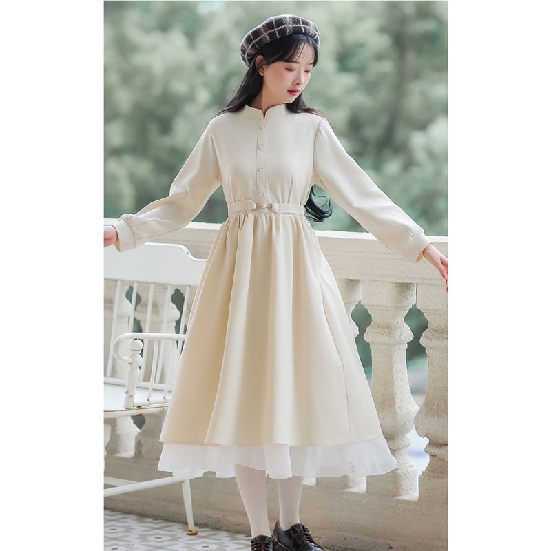 [Han Xuanwei Series]★China style dress★Stand neck literary style Spring clothes Autumn clothes Plain Cute S M L XL