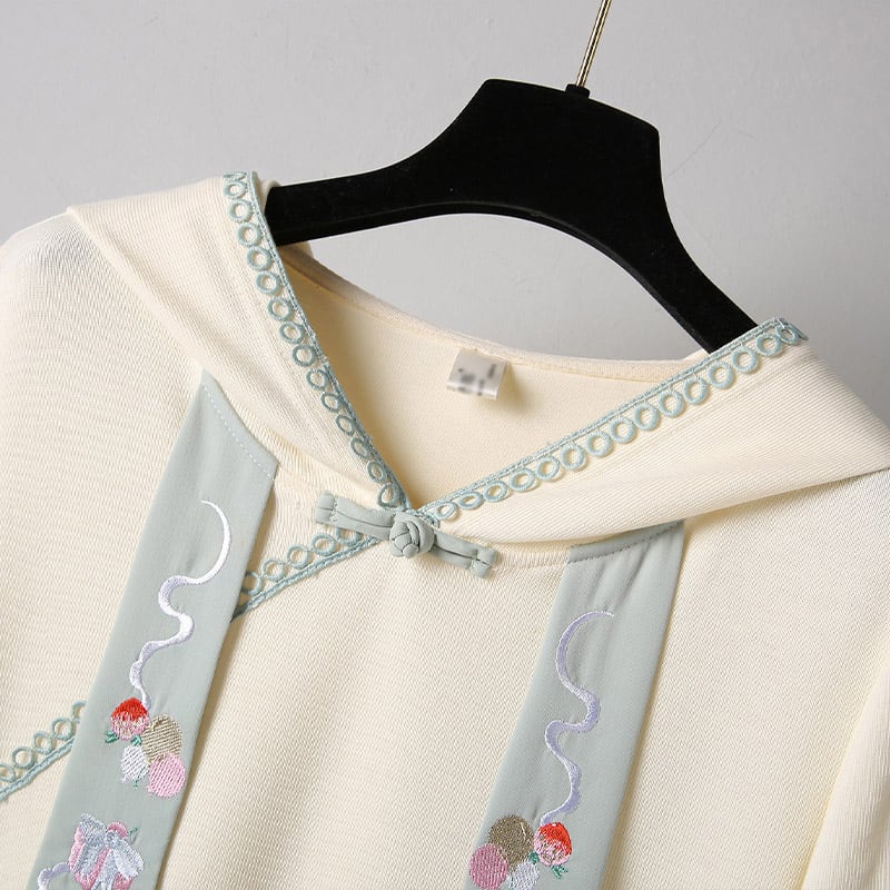 [Only Cats Series] Chinese-style dress, hoodie dress, embroidery, long sleeves, cute, beige, Chinese clothing