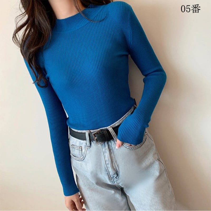 ★Knit tops★ 10 color selection Easy to match Slimming Easy to match Blue Black Red Pink Green Gray White Cheap