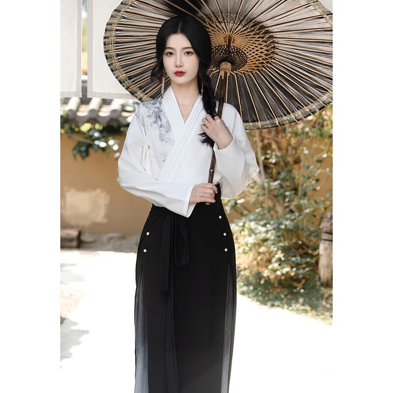 [HUAYUAN Series] ★Chinese style shirt★ Long sleeve tops V-neck temperament enhancement Chinese clothing White White Retro