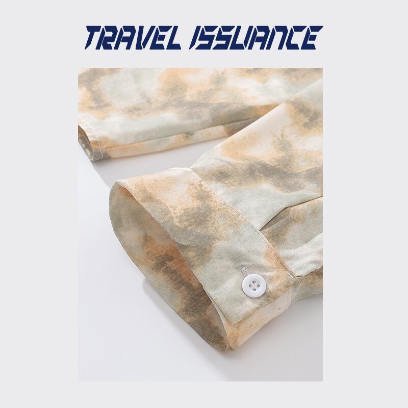 [TRAVEL ISSUANCE Series]★Shirt★ Long sleeve shirt, tops, ink pattern, unisex, men's, retro, easy to match