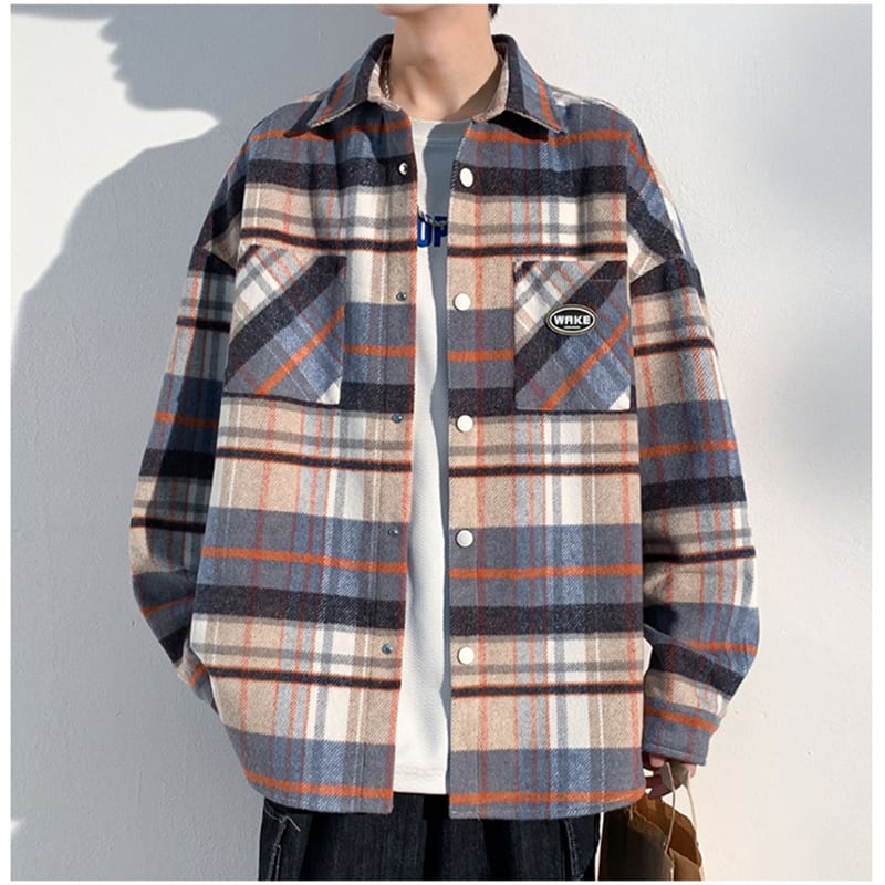 [BIGEMAN Series]★Shirt★ 2color Tops Long Sleeve Shirt Plaid Pattern Unisex Men's Large Size