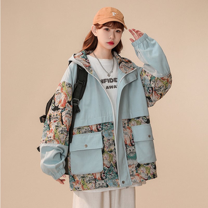 [SENSU Series]★Jacket★ Outerwear 3color Oil Painting Style Floral Pattern Unisex Men's Large Size Switchable