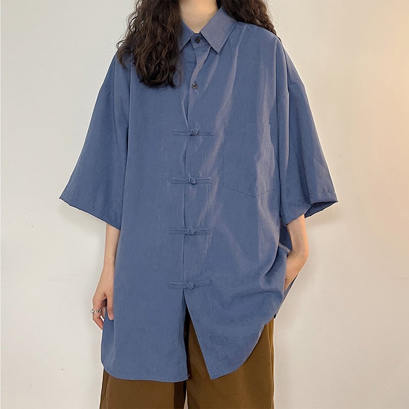 [UATONLINE Series]★China style shirt★ 2color tops China button unisex men's color scheme green black blue