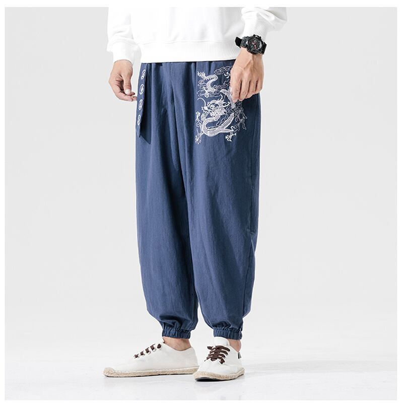 [Small trouble series]★China style pants★Casual pants 2 colors Black or blue Dragon Dragon pattern Dragon pattern Golden dragon Large size