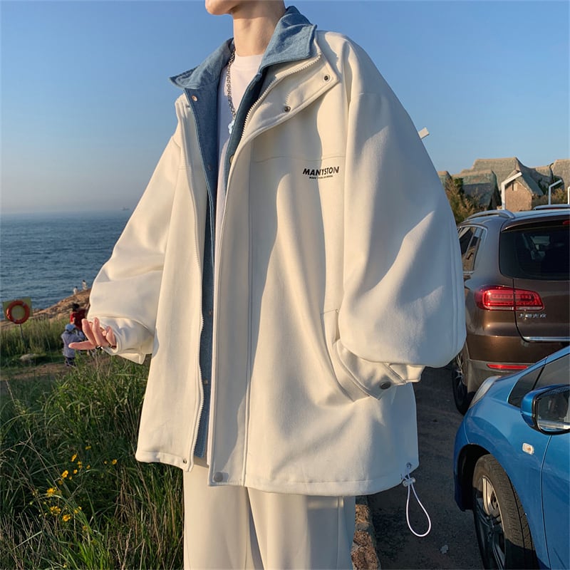 [MANYSTON Series]★Jacket★ Outerwear 2color Faux Layered Unisex Men's White Black Casual