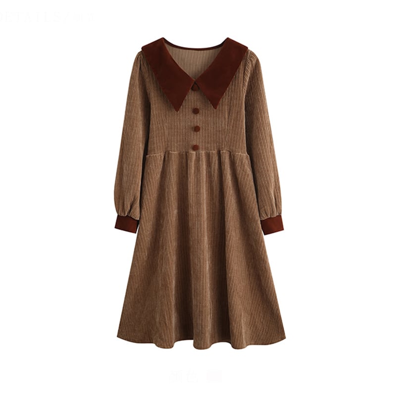 [CHIC Series]★Dress★ Faux Layered Corduroy Retro Ladies S M L XL