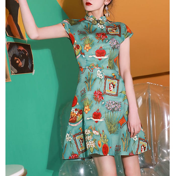 [Sumiyun Kokucho Series] ★Cheongsam dress★ China-style dress, Chinese-style clothes, Chinese clothes, mini length, cute, slimming