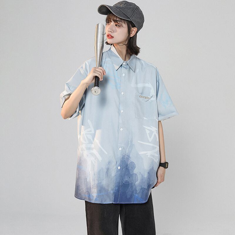 [SENSU Series]★Shirt★ 3color Short Sleeve Tops Short Sleeve Shirt Unisex Men's Print Gradient