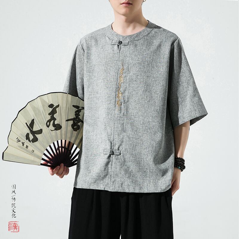 [JUNYI Series]★China style shirt★ Tops 3color Unisex Men's Large Size Embroidery Gray Red