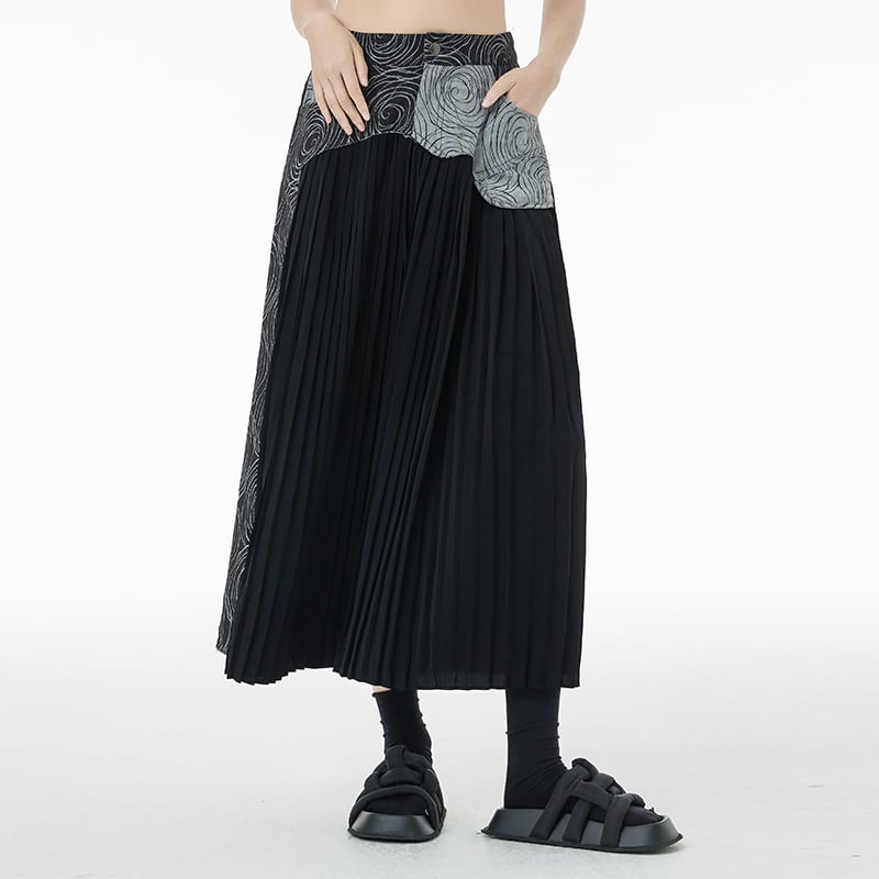 [YIDAO Series] ★Casual Pants★ 2color Print Switching Gaucho Pants Trousers Slimming Fashion