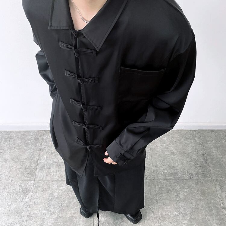 [Orange Family Series] ★Chinese style shirt★ Chinese clothing tops unisex men's black black casual Harajuku style