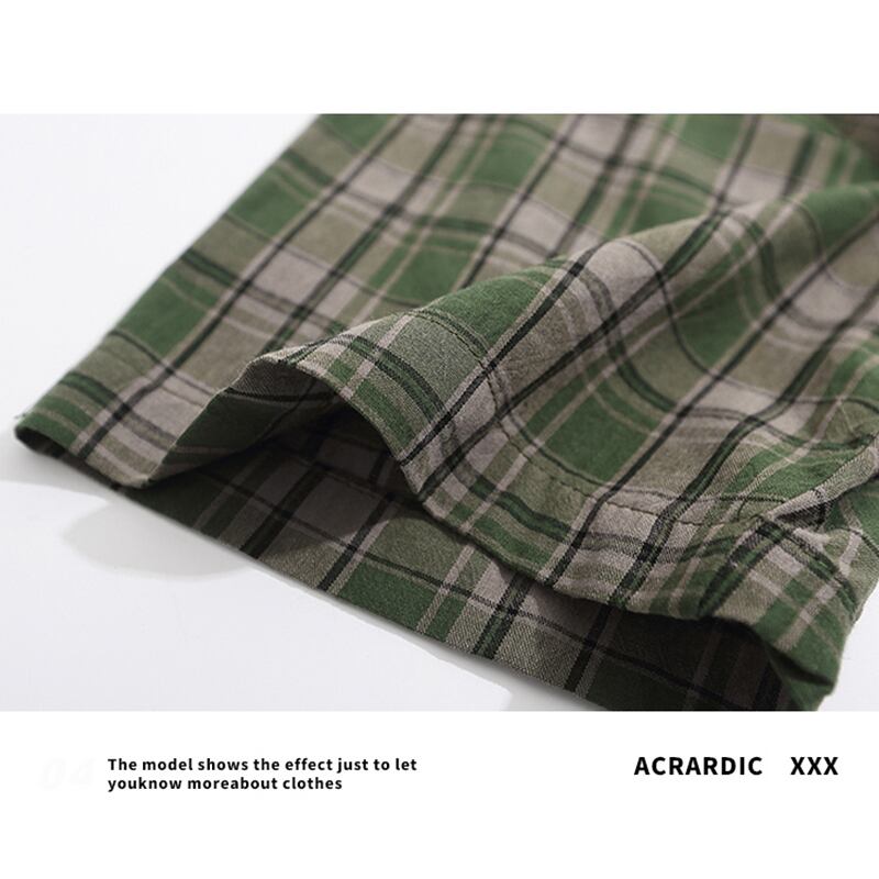 [HTTAOSUP Series]★Shirt with tie★ Check pattern tops short sleeve shirt Unisex Men's Green ML XL