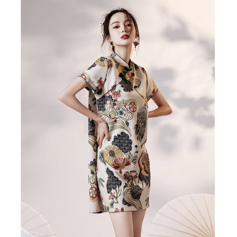 [YUEQIAO Series] ★Improved Chinese dress★ Short length crane loose fitting dress wedding fireworks festival festival