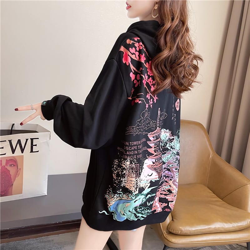 [YIDIEQIAN series]★China style hoodie★ Tops 2color black white print casual