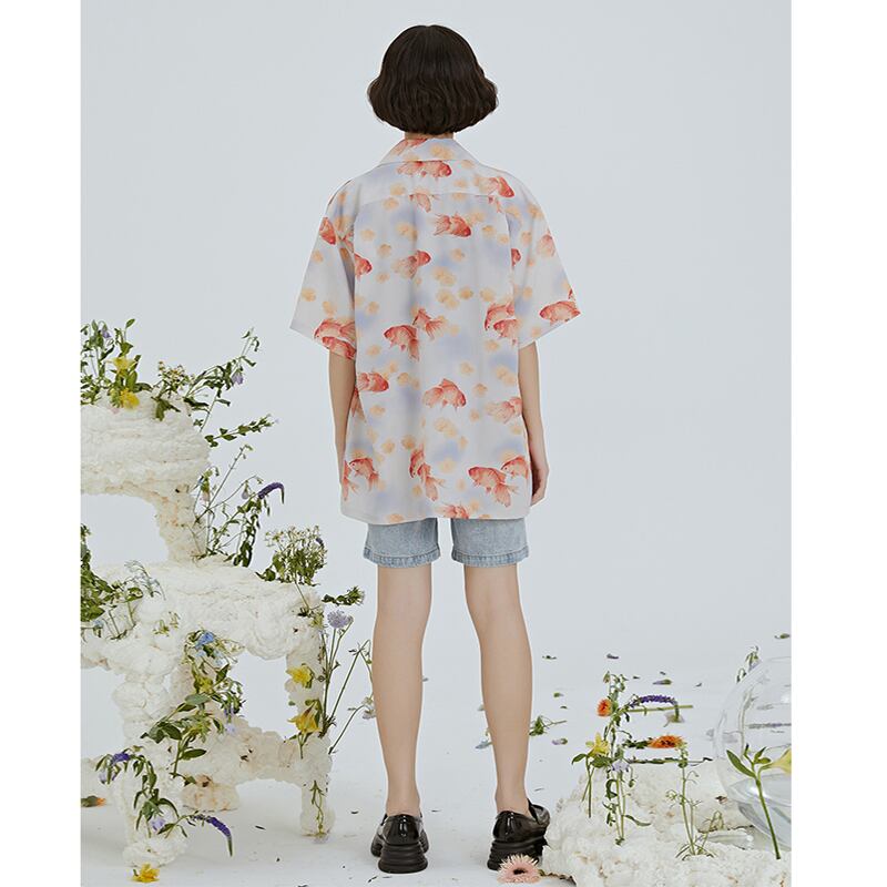 [Yangji Great Dream Series]★China style shirt★ Tops Goldfish print short sleeve shirt Cute cool summer clothes