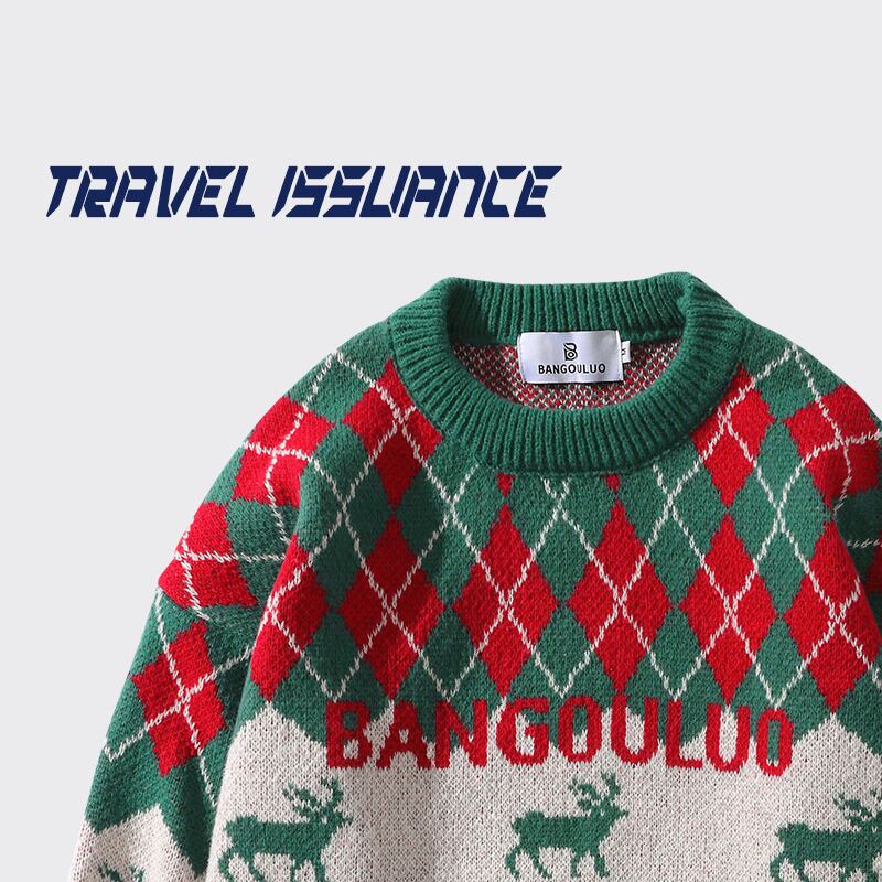 【TRAVEL ISSUANCEシリーズ】★セーター★ 2color トップス クリスマス 男女兼用 メンズ レッド グリーン 鹿