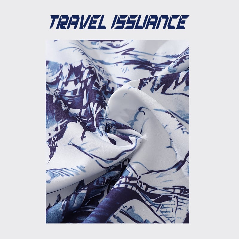 【TRAVEL ISSUANCEシリーズ】★花柄シャツ★ レトロ アロハシャツ 沖縄 ハワイ トップス 海辺 半袖シャツ 男女兼用 メンズ プリント