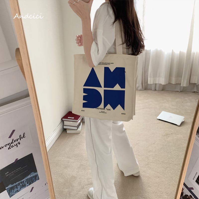 [Andcici series] ★Bag★ 5color tote bag canvas large capacity date commuting to school alphabet