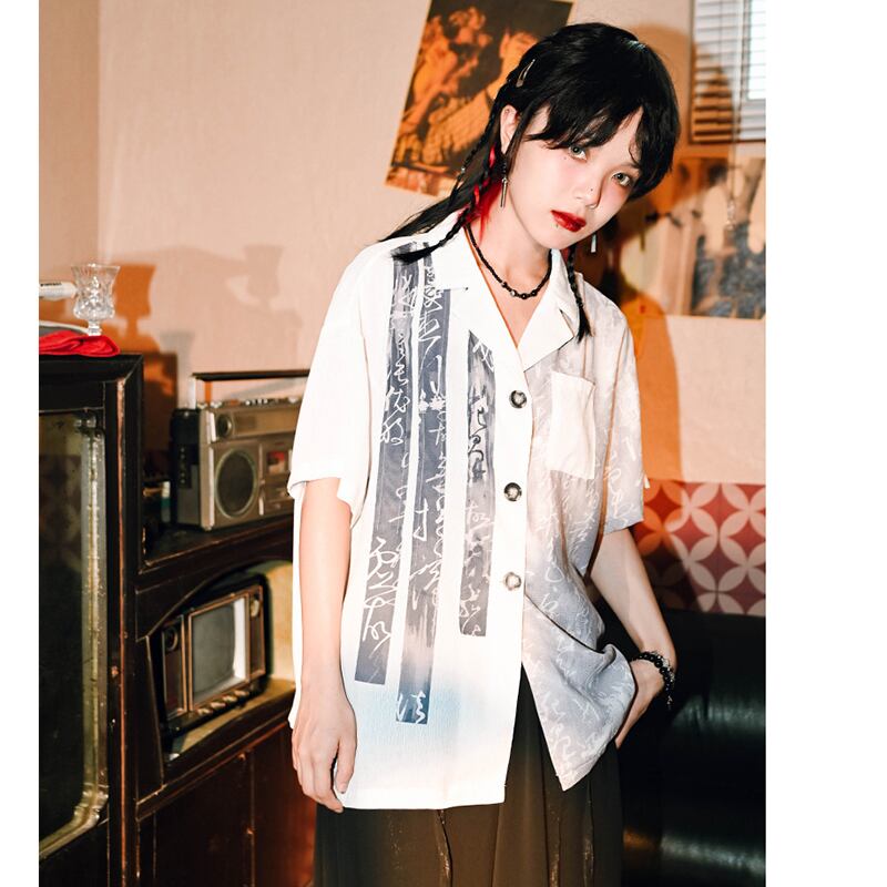 [Kokaisha---Shinkyo Series] ★China style shirt★ Short sleeve tops Short sleeve shirt Print Unique Original Easy to match