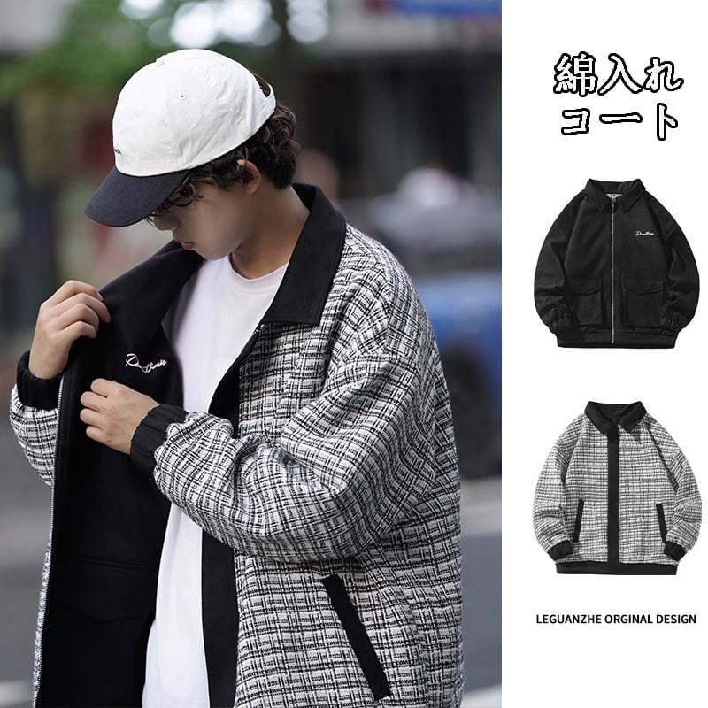 [BIGEMAN Series] ★Jacket that can be worn on both sides★ Cotton coat 2color outerwear plaid pattern winter clothes unisex men's large size