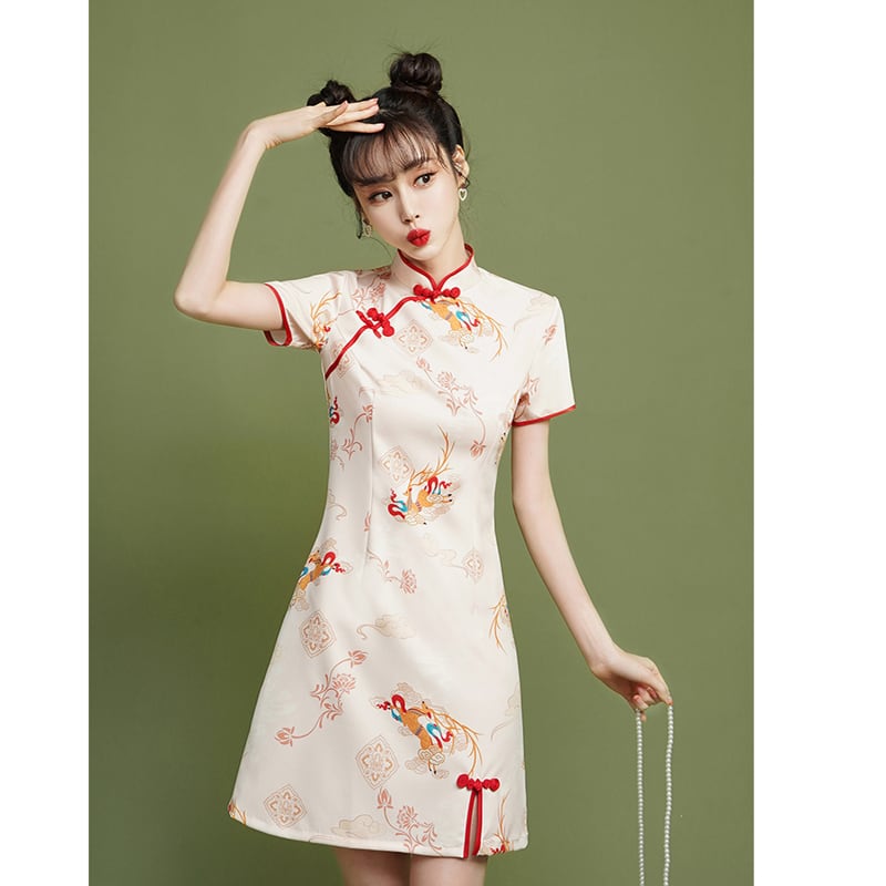 [XIANGSHU Series] ★Cheongsam dress★ Short length, slimming, party, wedding, large size, improves temperament