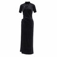 Load image into Gallery viewer, [Da Qinglong Shu Series] ★Cheongsam Dress★ Sexy One Piece Velvet Long Length Black Black Simple
