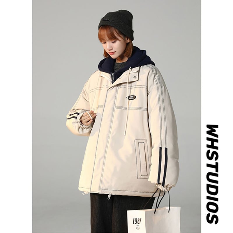 [Suikoishi Series] ★Winter Coat★ Cotton Coat Outerwear 2color Unisex Men's Faux Layered Black Beige