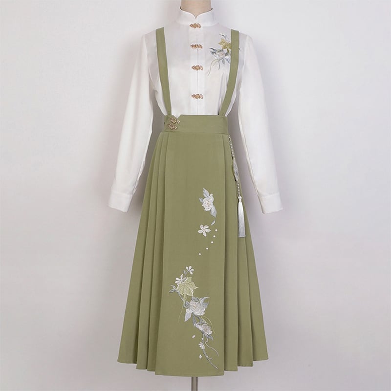 [Kaede bamboo---green series] ★Chinese style setup★ 2-piece set, shirt + hanging skirt, Chinese clothes, date, commuting