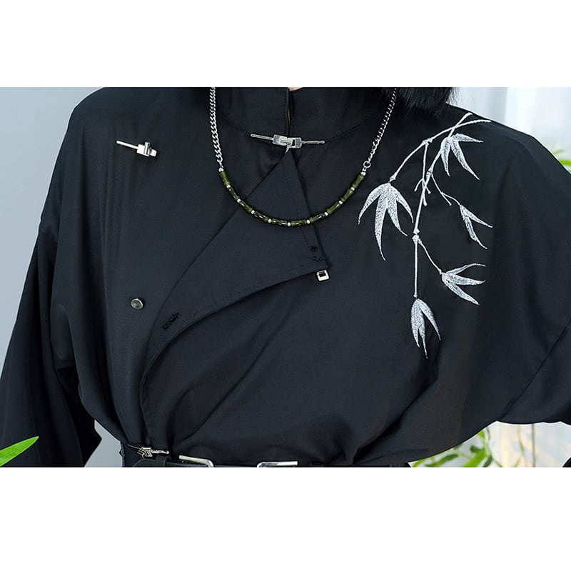 [Kuraho Koya Series]★China-style shirt★China-style tops, long sleeve shirt, bamboo embroidery, unisex, men's black, black