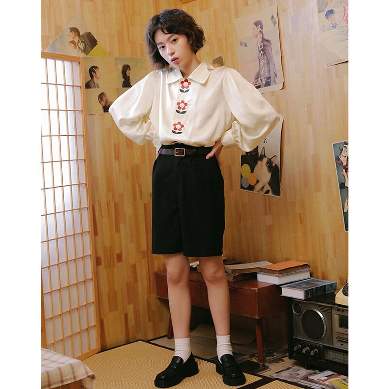 [Yangji Dream Series]★Shirt★ Tops Embroidery Original Retro Temperament Enhancement Long Sleeve Shirt Floral Pattern SM