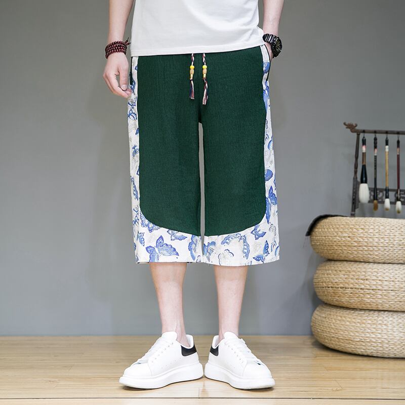 [JUNYI Series]★China style trousers★ 3color bottoms trousers casual pants unisex men's large size switching 3/4 length short length pants