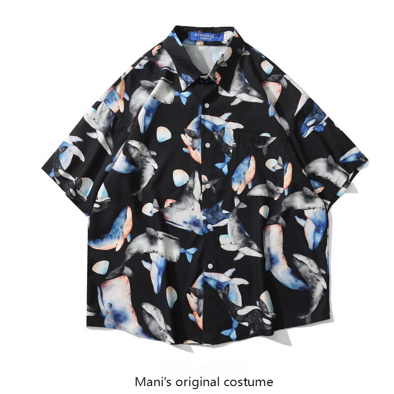 [NF Series]★Shirt★ Tops Print Animal Pattern Cartoon Unisex Men's Black Black