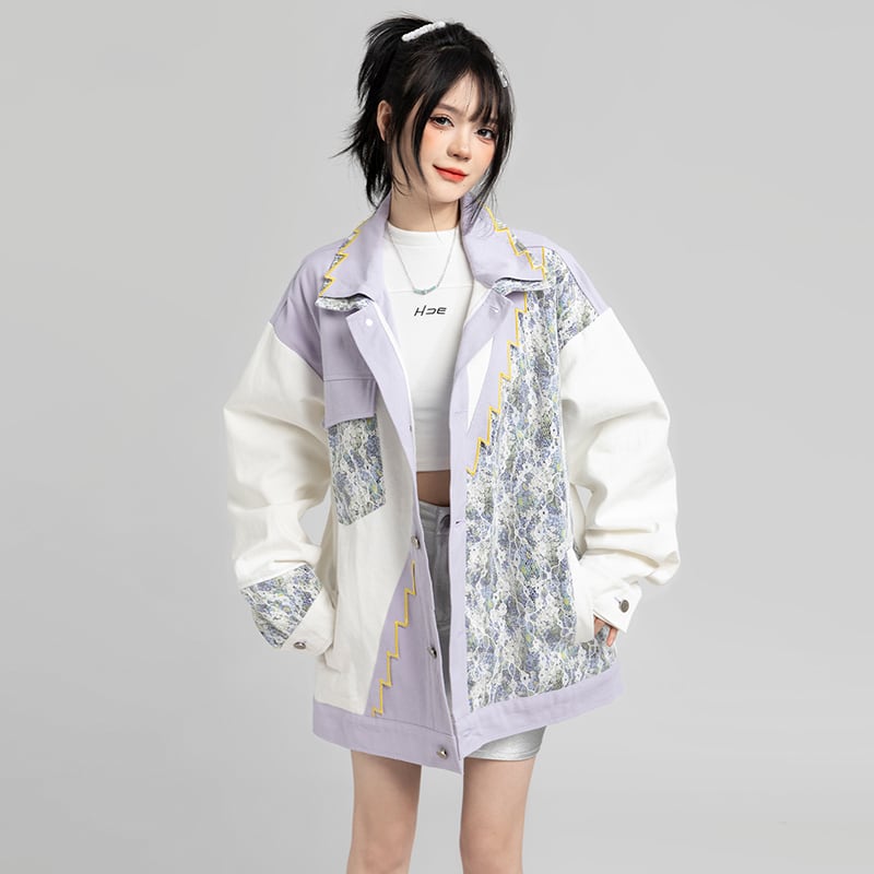 [MMstudios Series] ★Jacket★ Outerwear Switchable Unisex Men's Casual Embroidery Stylish Purple White