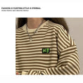 Load image into Gallery viewer, [BIGEMAN Series] ★Tops★ 2color Horizontal striped pattern long sleeve tops Unisex Men's Large size Black Coffee color
