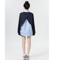 Load image into Gallery viewer, [WEIWU Series]★Tops★ Faux layered POLO neck color scheme fashion loose blue blue
