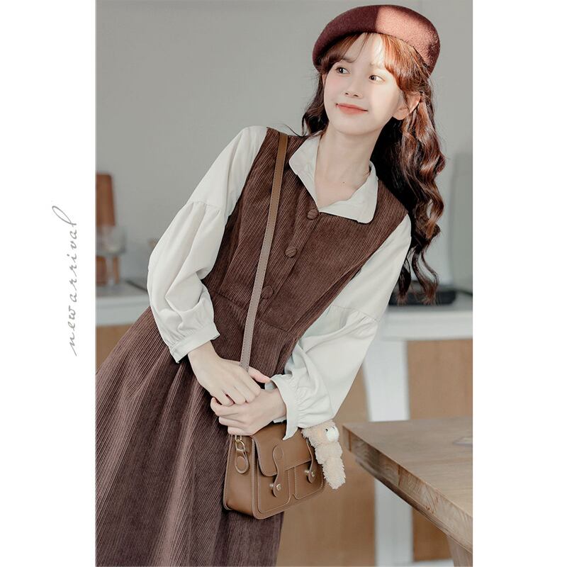 [Status series]★Setup★ 2color shirt + sleeveless dress Retro brown black