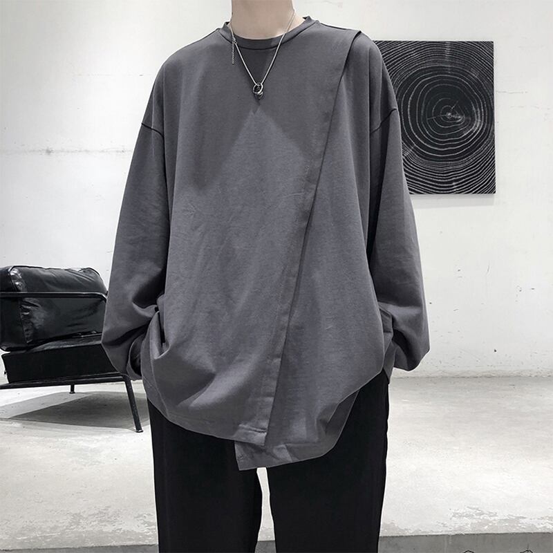 [Emeisa Series] ★Tops★ 3color T-shirt Slit Unisex Men's Design Gray Black White