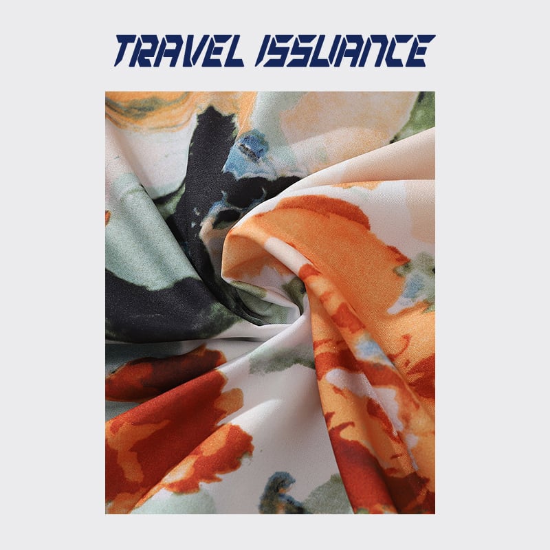 [TRAVEL ISSUANCE Series] ★Retro Shirt★ Oil Painting Style Shirt Floral Pattern Harajuku Style Unisex Men's Orange Casual