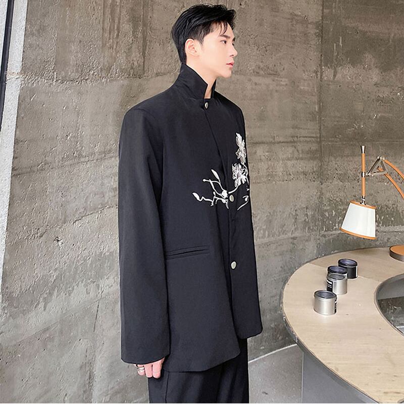 [Remembering Youth Series] ★China Style Blazer★ Outerwear Unisex Men's Embroidery Floral Pattern Cool Black Black