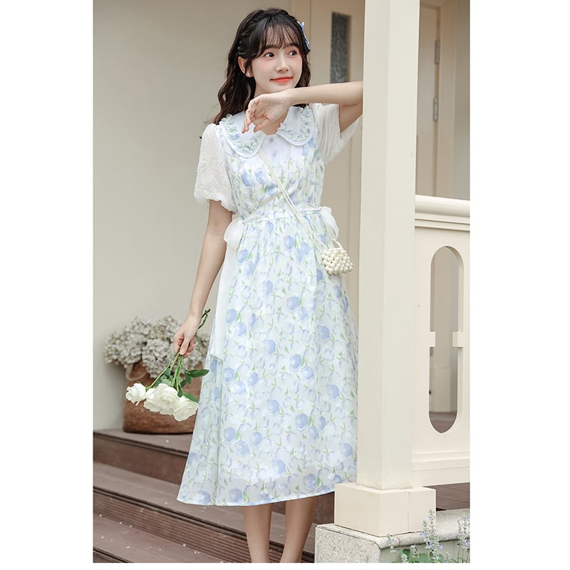 [Itawina Series] ★Floral pattern dress★ Short sleeve dress Women's fashion Summer clothes Date Commuting Summer clothes