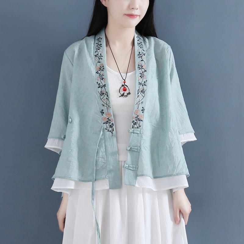 [Qing Series]★Chinese style tops★ 5color Happi coat Chinese clothing Improved Tang suit Blue green Blue Pink White Navy