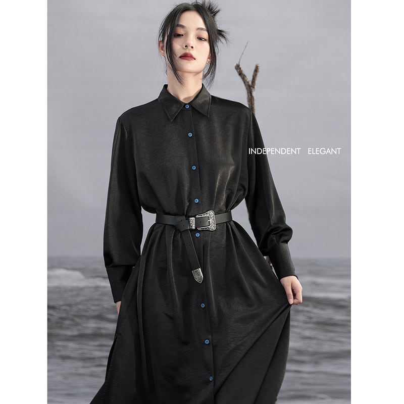 [Big Blue Dragon Series] ★China style shirt★ Long shirt, shirt dress, slit, simple, long length, original, slimming fit