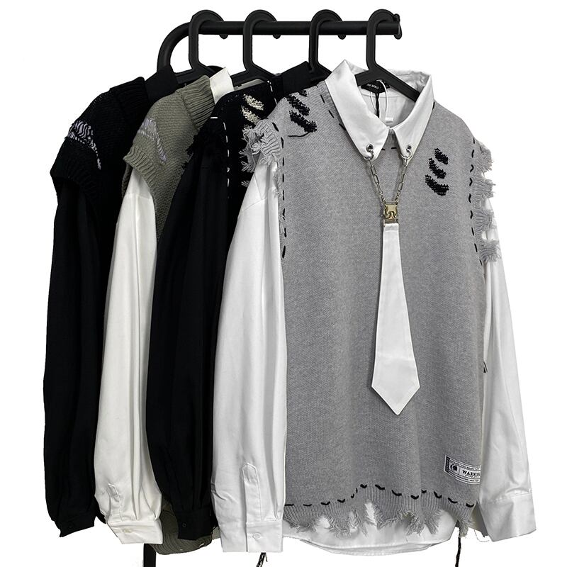 [HTTAOSUP Series] ★Vest★ 2color Tops Knit Unisex Men's Sleeveless Black Gray Fashion