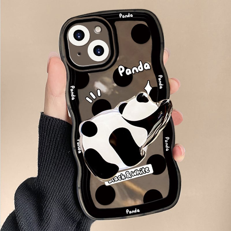 [Nami Series]★Mobile Case★ Panda iPhone 13 12 11 iPhoneX XS XR iPhone 7/8 Animal Cute Black Black