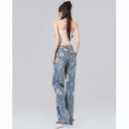 Load image into Gallery viewer, [XURU series] ★Denim pants★ Bottoms Trousers Floral pattern slimming ladies Blue Blue XS S M L XL
